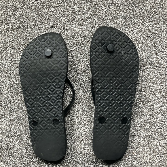 Tori Burch Black Flip Flop Sandals with Gold Logo Accent - Picture 2 of 2